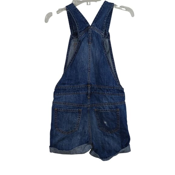 GAP Kids Distressed Denim Bib Overall Shortall Shorts Girls Size S Rolled Cuffs - Picture 3 of 7